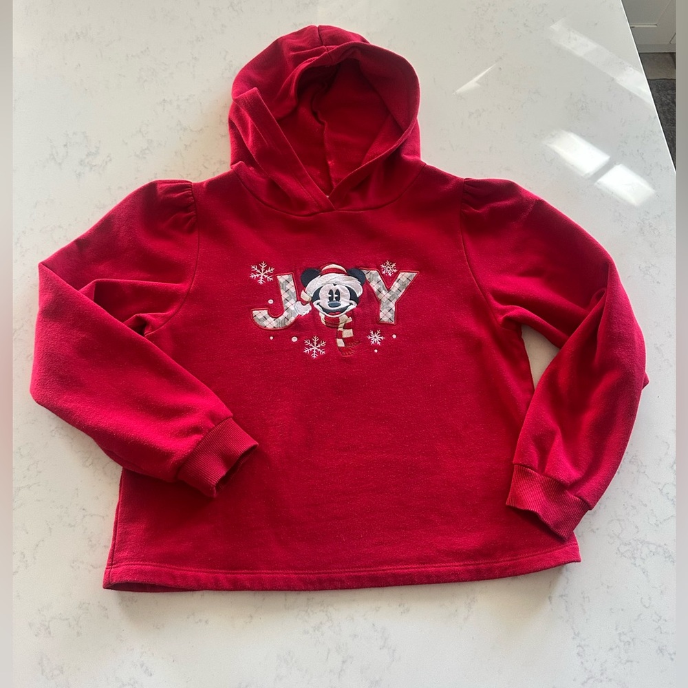 DISNEY PARKS Holiday joy Red Sweatshirt Hoodie Child Small S Mickey Christmas